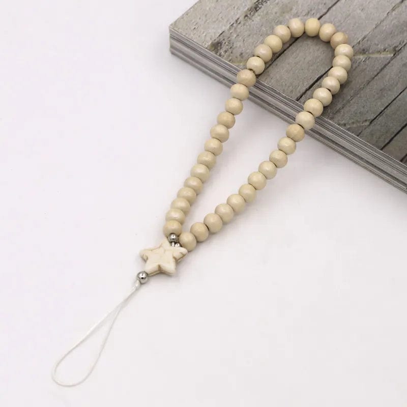 Weiße Holzperlen Handykette mit Stern