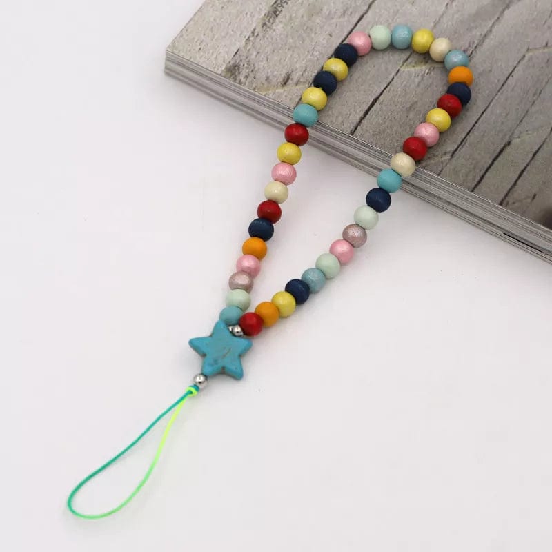 Multicolourd Holzperlen Handykette mit Sternenanhänger