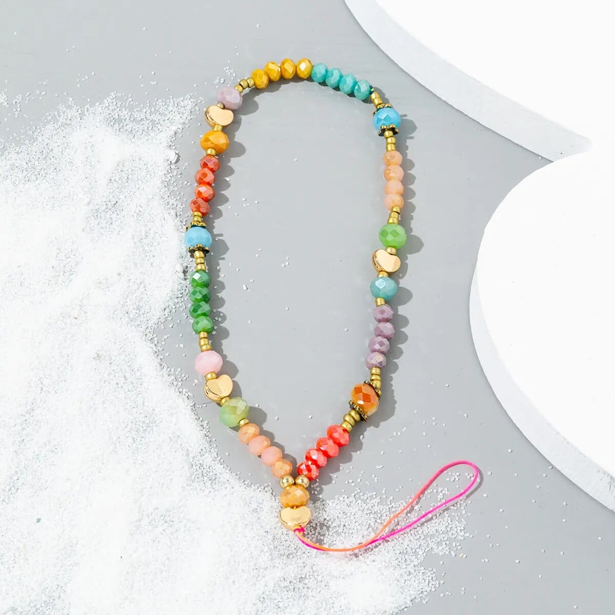 Pastellfarben Handykette mit goldenen Herzen