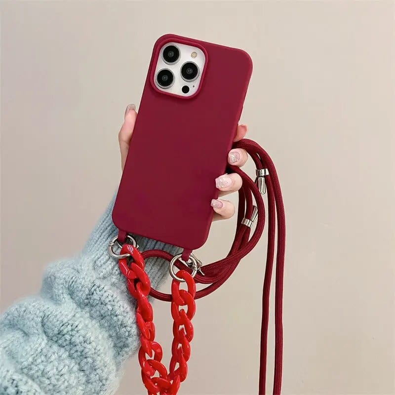 Rote Handyhülle mit Band und extra Kette