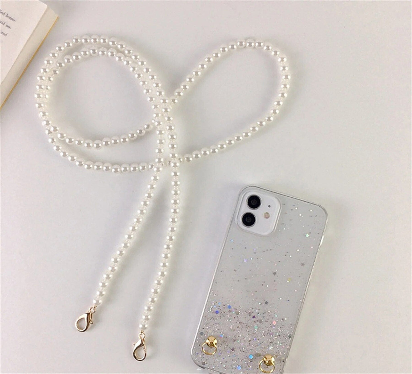 Transparente Glitzer Handyhülle mit Perlenkette